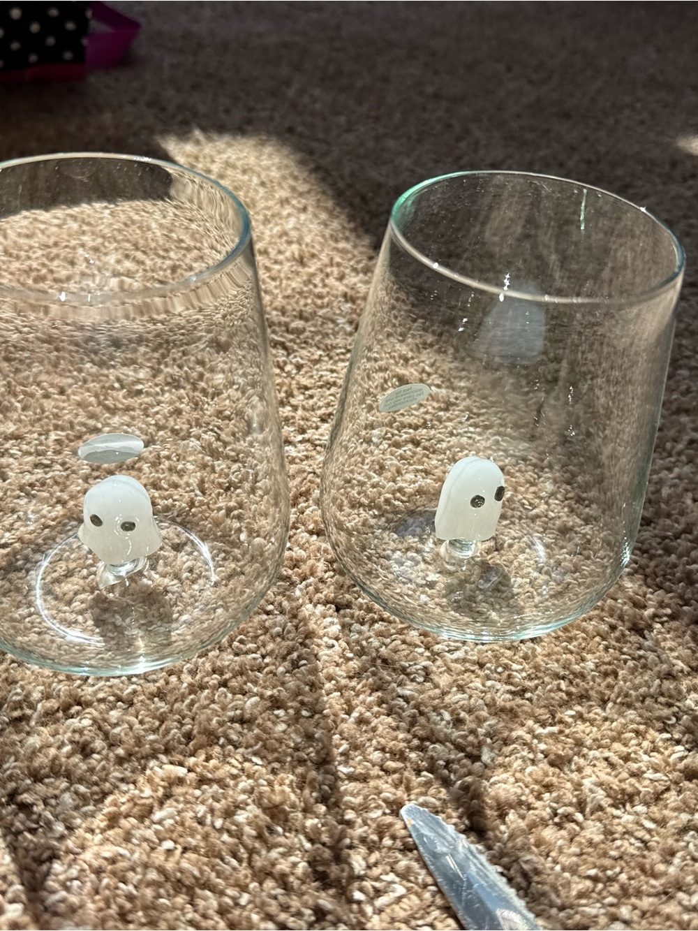 Clear Stemless Glass Tumblers with White Glass Accent - Set of 6